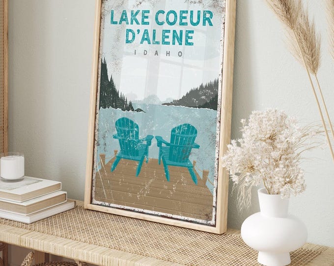 Adirondack Chairs Sign, Teal And Tan, Custom Coeur D'Alene Wall Art