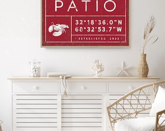 Custom Coordinates Sign: Personalized Lobster Patio Decor