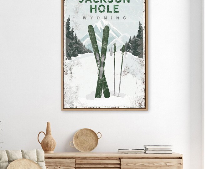 Vintage JACKSON HOLE WYOMING Poster, Custom Ski Mountain Wall Art, Ski Gift for Girlfriend, Ski House Decor, Vintage Ski Poster {vpw}