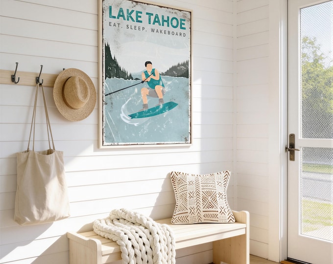 Wakeboard Wall Art: Custom Lake Sign (Canvas, Paper, or Aluminum)