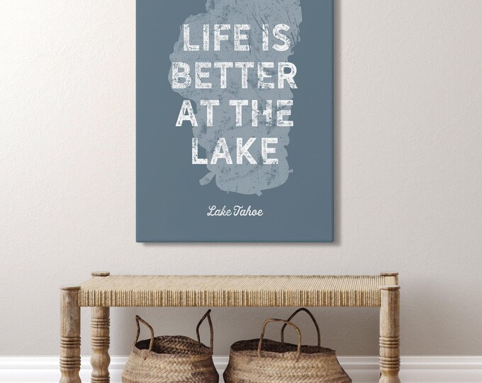 Custom Lake House Sign: Dusty Blue Vintage Style - Canvas Wall Art