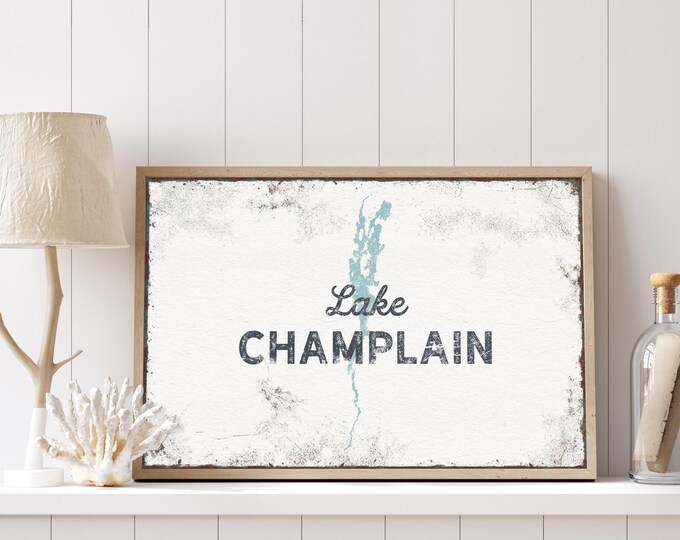 Vintage Lake Champlain Print: Tide Blue and White Canvas Art