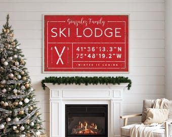 Custom Family Ski Lodge Sign - Vintage Style Mountain Decor