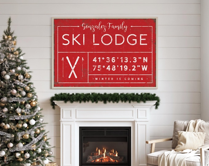 Custom Family Ski Lodge Sign - Vintage Style Mountain Decor