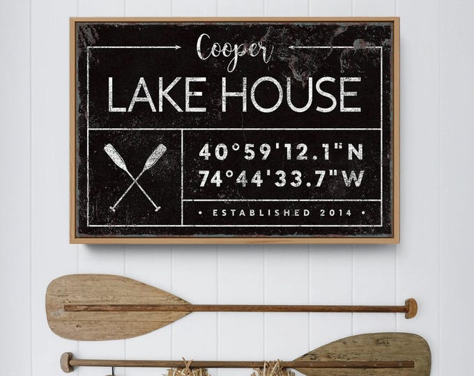Rustic Family Name Sign, Black Boho Farmhouse (Custom GPS & Year)