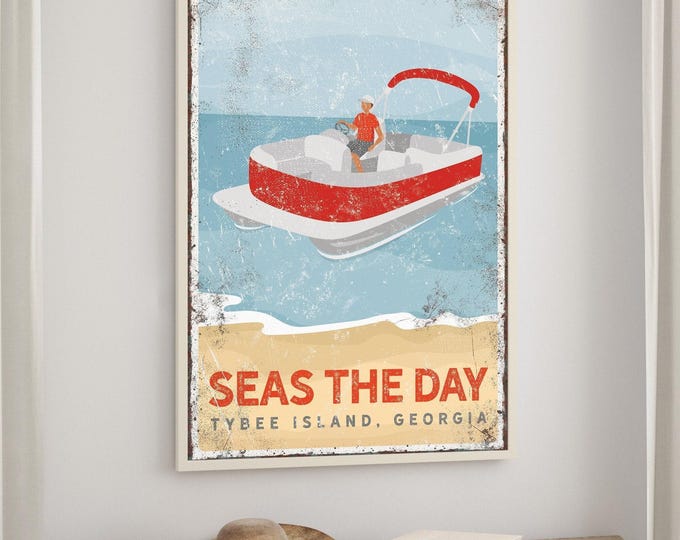 Personalized Pontoon Boat Sign - Vintage Beach House Decor