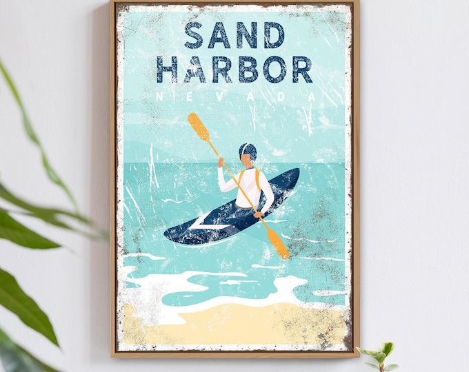 Kayak Wall Art: Custom Vintage Beach Sign (Canvas, Paper, Aluminum)