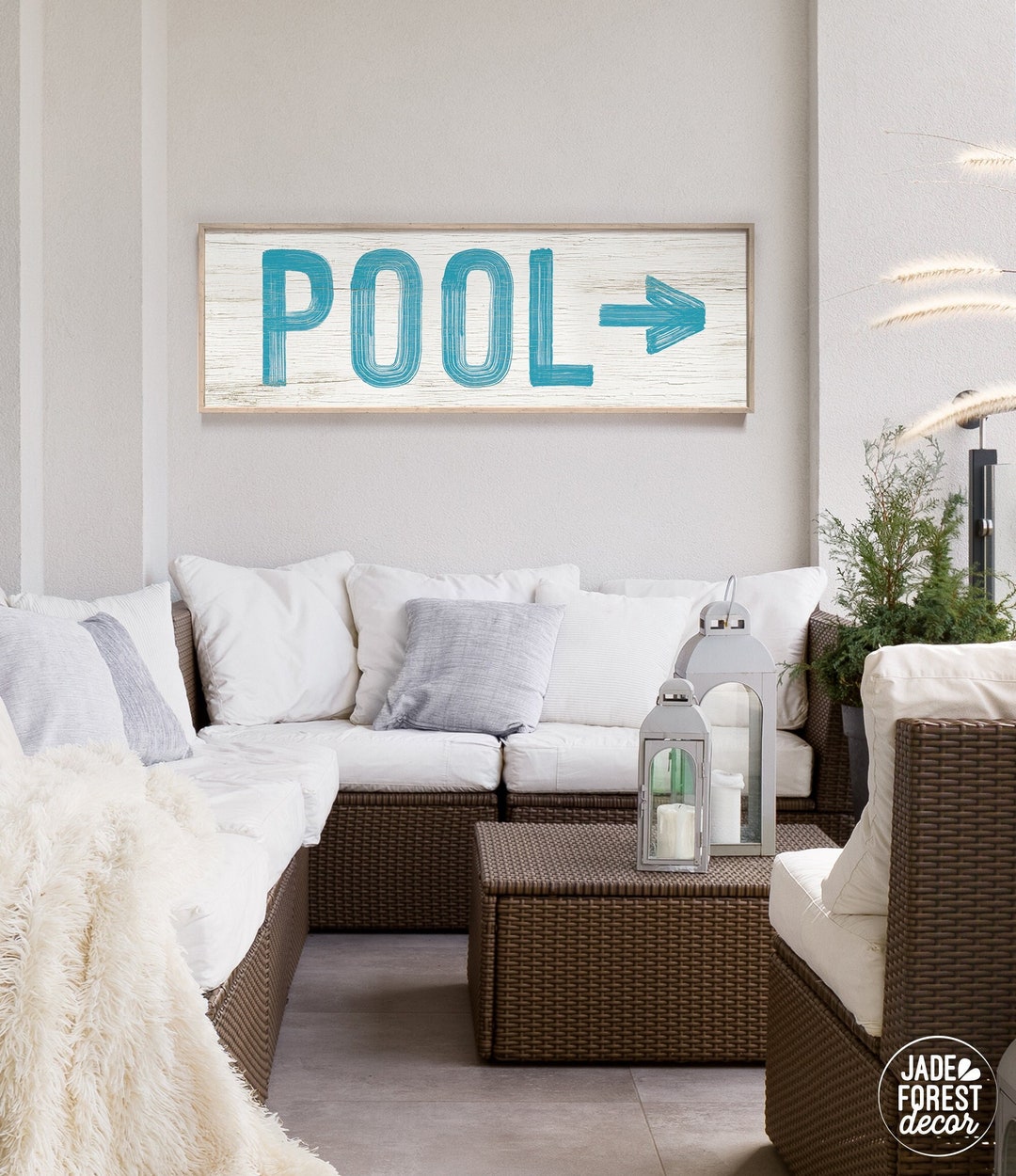 Vintage POOL Sign for Above Couch in Lanai, Duck Blue Sign for Pool ...