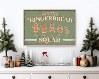 Gingerbread Family Christmas Sign with Family Members as Gingerbread Cookies, Custom Christmas Gift Idea, Unique Family Name Sign, Seagrass