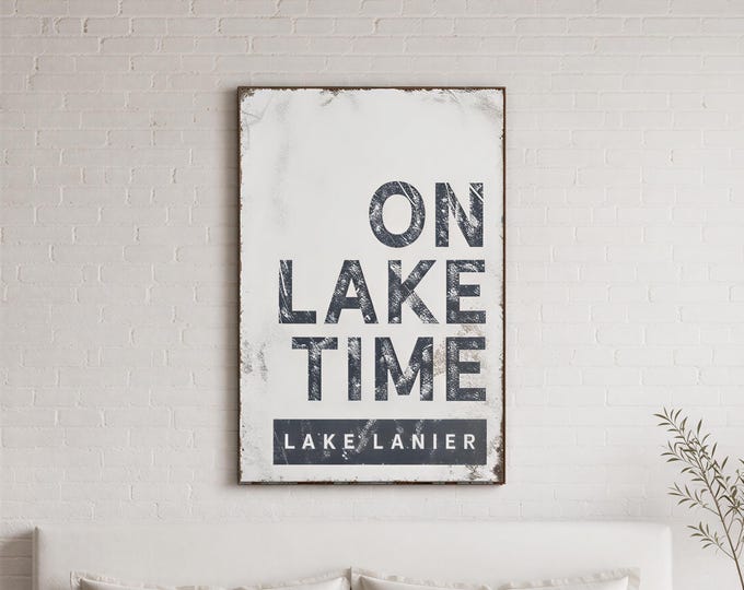 Lake House Sign, Vintage "On Lake Time" Nautical Wall Art