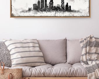 Chicago Skyline Wall Art - Vintage Black and White Canvas Print
