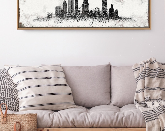 Chicago Skyline Wall Art - Vintage Black and White Canvas Print