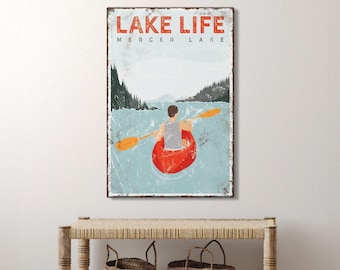 Lake House Wall Art: Custom Kayak Poster - Oversized Rustic Decor