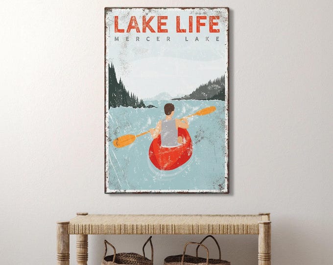 Lake House Wall Art: Custom Kayak Poster - Oversized Rustic Decor
