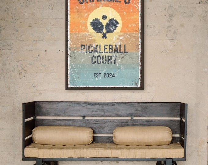 Personalized Pickleball Sign - Paddle Design with Sunset Colors