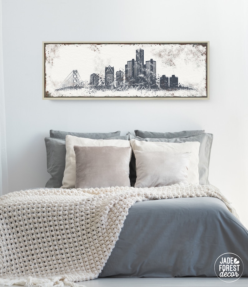 INDIANAPOLIS SKYLINE sign taupe gray skyline art print for modern farmhouse decor custom framed canvas extra large wall art