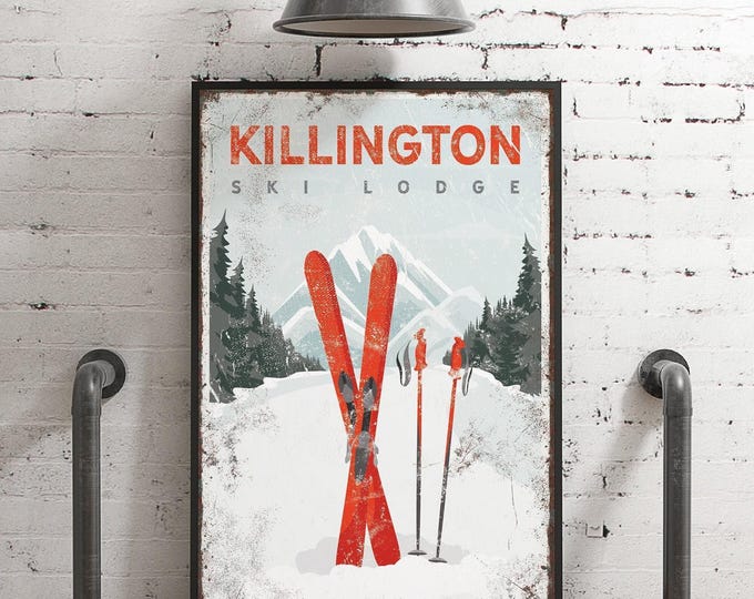 Lodge Sign, Personalized Ski Lodge Name Sign, Mountain Cabin Wall Art, Crossed Skis