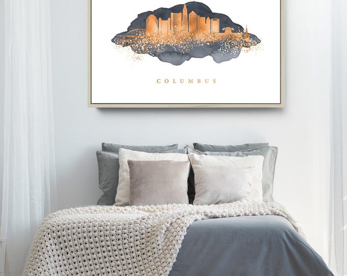 Skyline Wall Art: Columbus Cityscape with Copper Accents (Framed or Unframed)