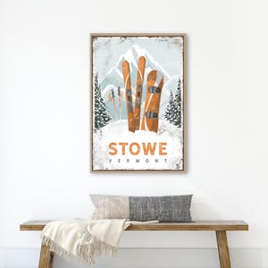 Vintage Snowboard Poster, Ski Gift for Him, Snowboard Gift for Her, Personalized Ski Lodge Decor, Custom Winter Home Art, Stowe Vermont VPW