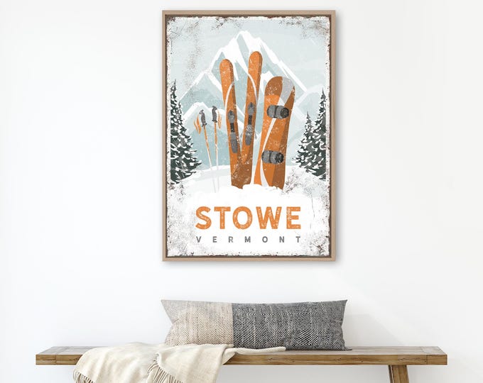 Vintage Snowboard Poster, Ski Gift for Him, Snowboard Gift for Her, Personalized Ski Lodge Decor, Custom Winter Home Art, Stowe Vermont VPW
