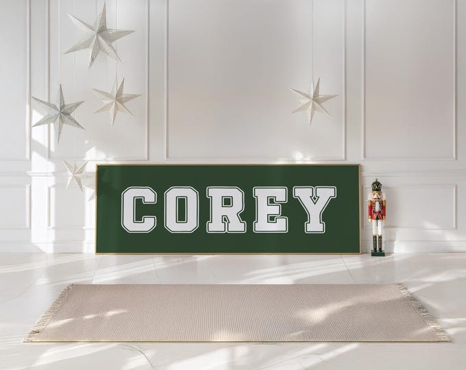 Vintage Sports Room Sign, Dark Green Lettering (Custom Name, Multiple Sizes)