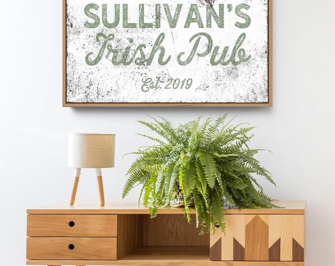 Personalized Irish Pub Sign: Rustic Green and White Farmhouse