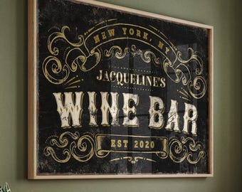 Custom Wine Bar Sign: Modern Rustic Style - Personalized Wood Frame