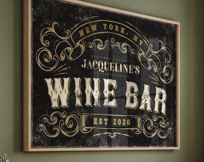 Custom Wine Bar Sign: Modern Rustic Style - Personalized Wood Frame