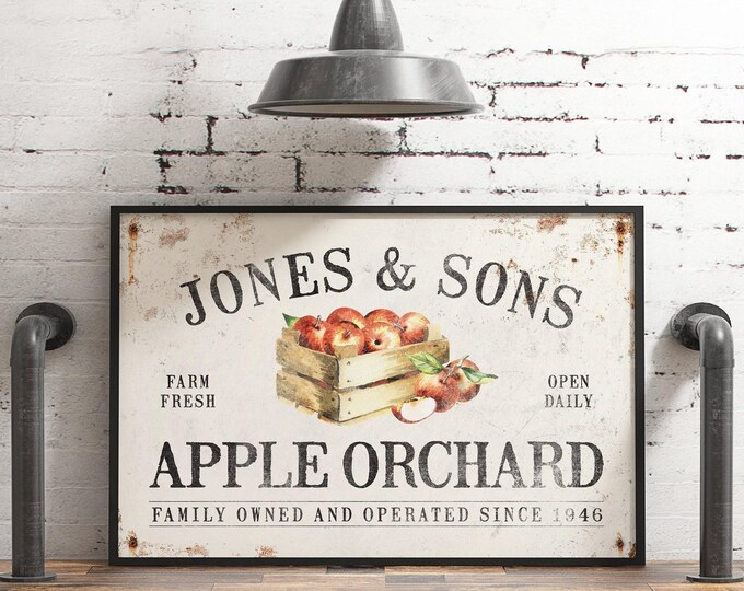 Antique Orchard Sign: Personalized Rustic Apple Wall Art - Farmhouse Style