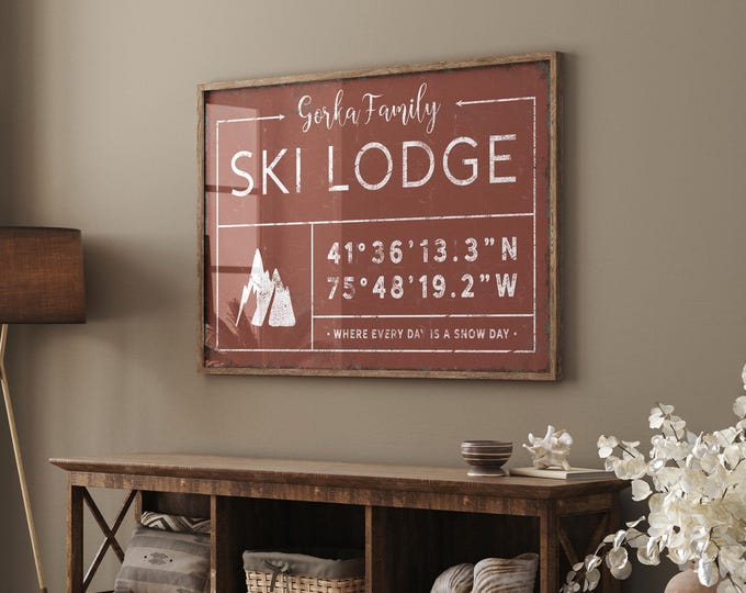 Mountain Retreat Sign, Personalized Canvas (Family Name & Coordinates)