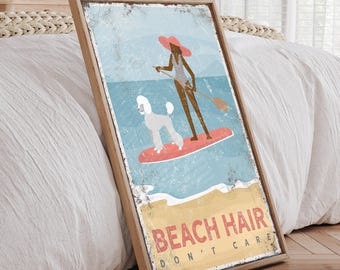 Vintage Beach Hair Sign - Custom Paddleboard and Dog Art