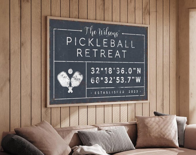 Coordinates Wall Art, Family Name Sign, Last Name, Custom Pickleball Decor, Personalized Canvas Print, Vintage Farmhouse Style Gift {gdb}