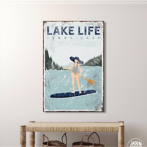 Personalized Lake Life Sign: Vintage Paddleboarding Art