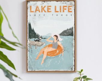 Lake House Sign, Vintage Style with Chihuahua Dog (Personalized Text)