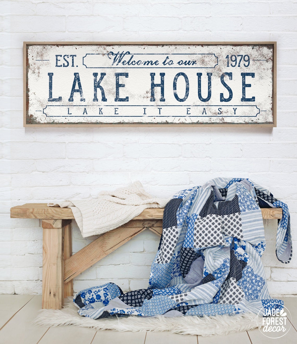 Nautical LAKE HOUSE sign white and navy blue lake house Etsy