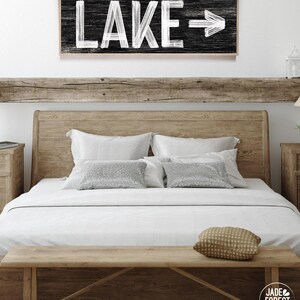 Lake House Wall Art: Black and White Rustic Sign (Custom Arrow Direction)