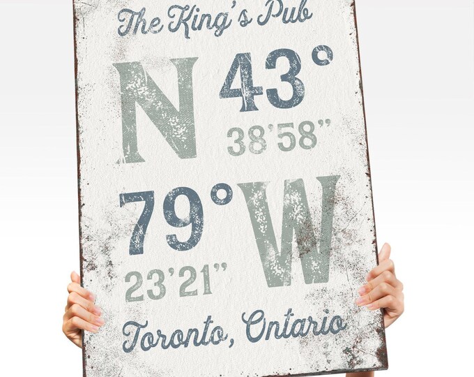 Coordinates Wall Art: Custom Name and Location - Modern Farmhouse Style