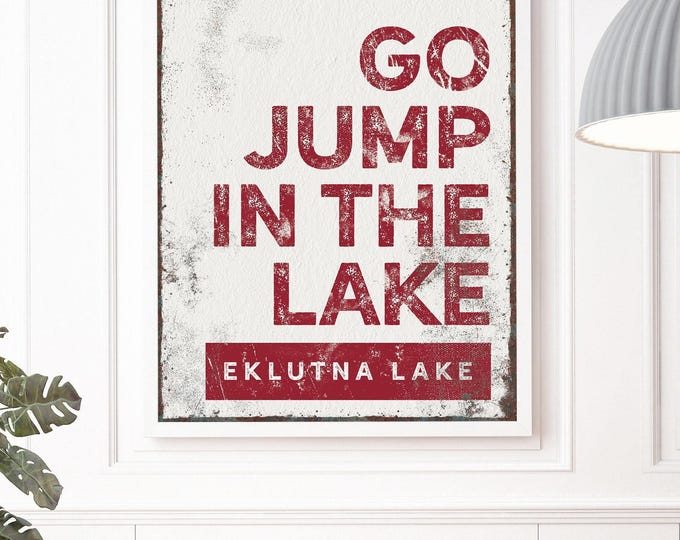 Lakehouse Decor: Vintage Canvas Sign (Customizable Lake Name, Framed)