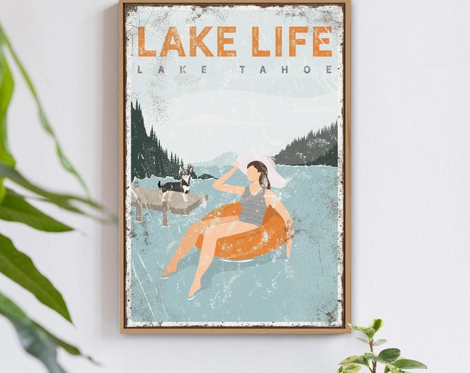 Lake House Sign, Vintage Style with Chihuahua Dog (Personalized Text)