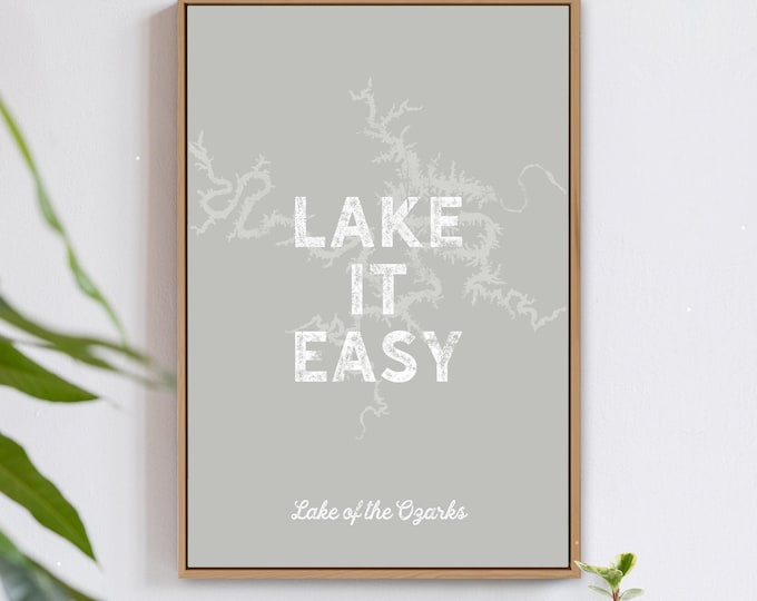 Custom Lake Map Sign, Lake It Easy in Sage Gray and White, Personalized with Your Lake