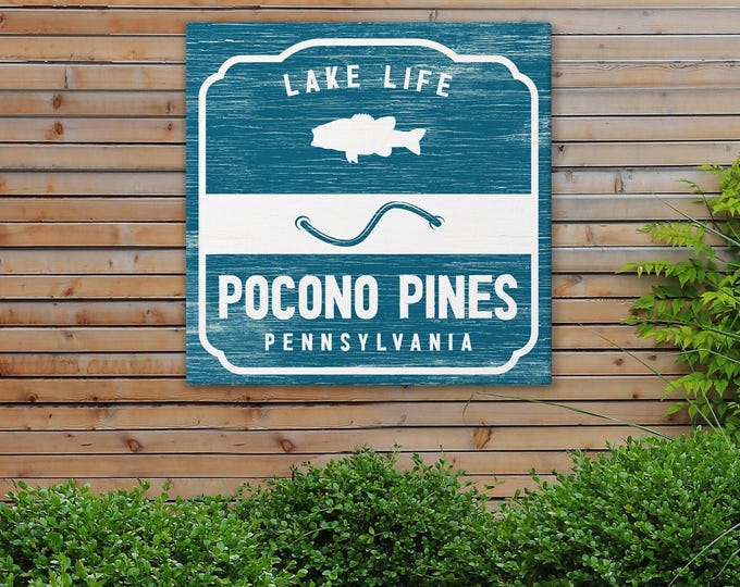 Lake Life Sign, Teal Blue And White Fish Badge, Personalized Lake And State Name