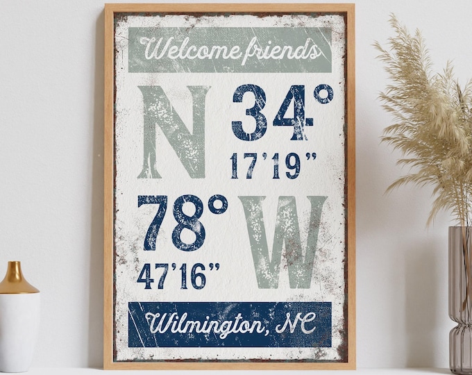 Welcome Friends Sign, Custom Location Coordinates, Lake House Nautical Wall Art