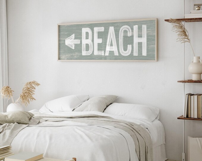 Beach Arrow Wall Sign, Sage Green, Vintage Style (Custom Text & Direction)