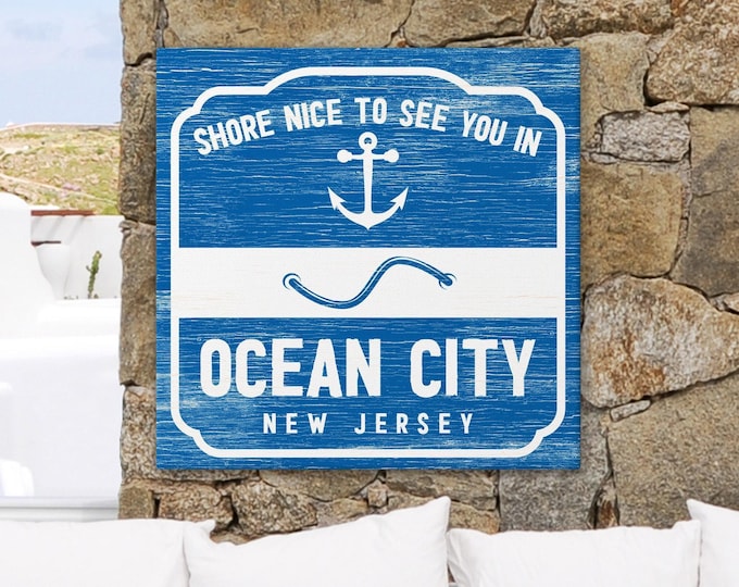 Shore Sign for Ocean City New Jersey, Personalized Beach Town Badge Wall Art, Housewarming Gift