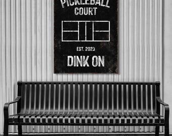 Pickleball Court Sign: Personalized Home Decor (Black & White)
