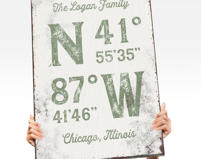 Family Coordinates Personalized With Your Family Name, Sage Green Wall Art