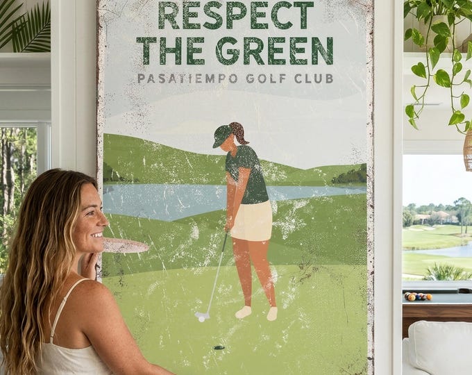 Personalized Vintage Golf Print: Woman Golfer on Canvas