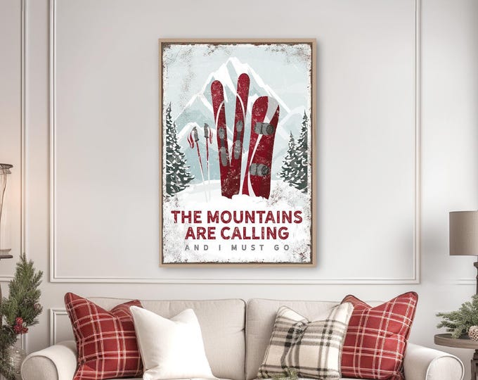 Mountain Art, Ski Lodge Decor, Winter Wall Art, Vintage Canvas Print, Custom Snowboard Poster, Rustic Cabin Decor, Unique Gift for Him {vps}