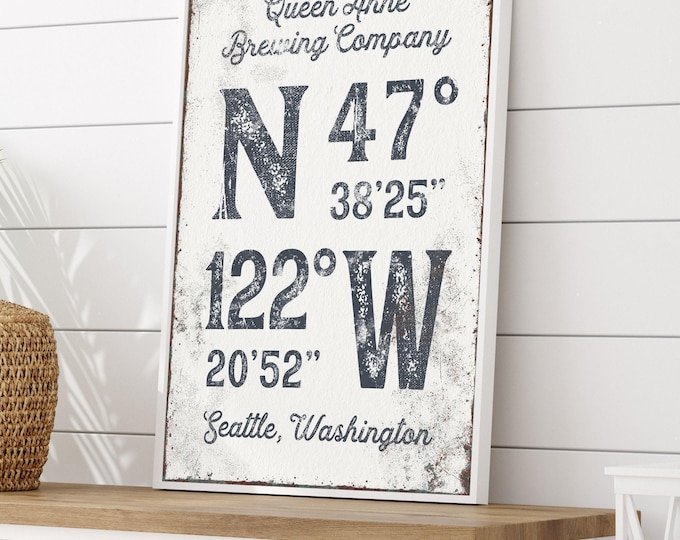 Personalized Coordinates Sign: Navy Blue Farmhouse Wall Art