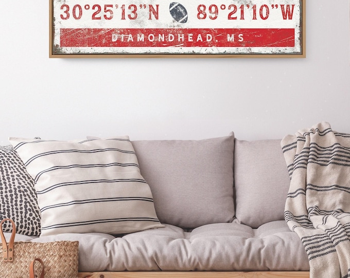 Vintage Coordinates Sign - Personalized Sports Bar Wall Decor